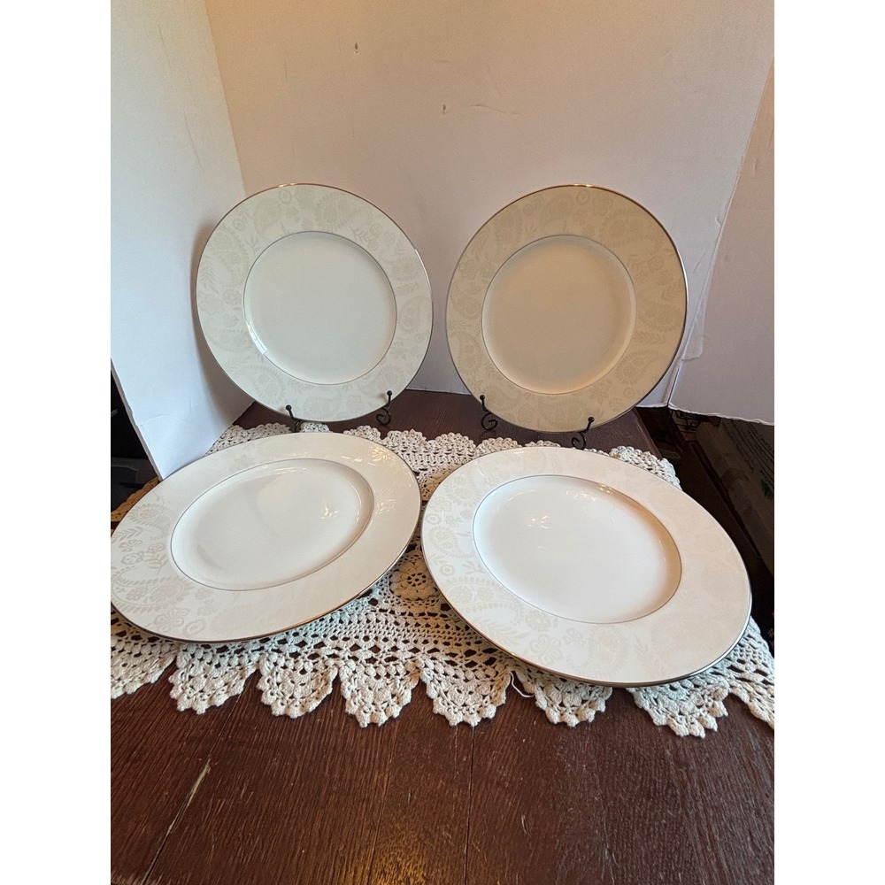 Kate Spade Lenox Bonnabel Place Dinner Plates Set of 4 Paisley Platinum Trim USA